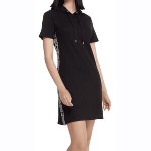 MICHAEL Michael Kors Womens Medium Black & White Short Sleeve‎ Hooded Logo Dress